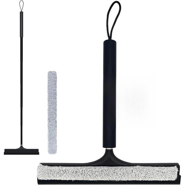 Boden-duschabzieher Teleskopstiel 120 Cm Schwarz, Wasserspuren-reinigung, Bad-besen, Fliesen Und Glas