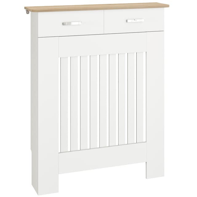 Heizkörperverkleidung 78 X 19 X 97 Cm, Vertikale Lamellen, Schublade, Weiß, Mit Kippschutz, Für Wohnzimmer