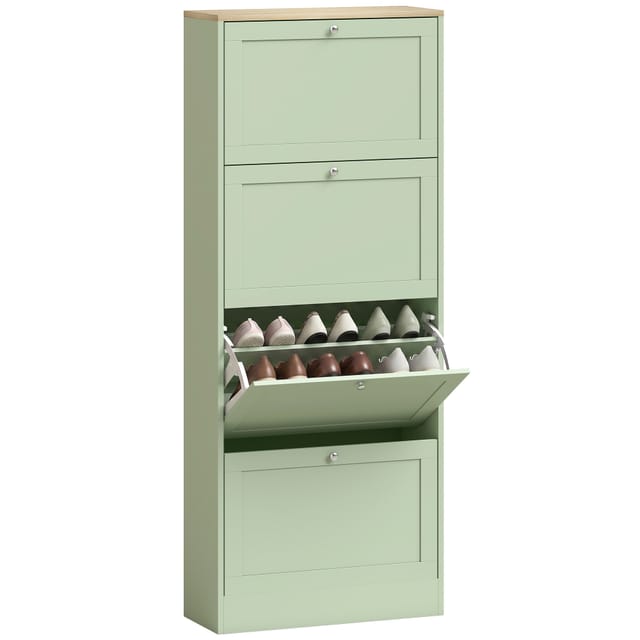 Schuhschrank 91 X 30 X 100 Cm, 4 Ebenen Für 24 Paare, Weiß Mit Holz-ton, E1-platten, Kippschutz, Max. 50