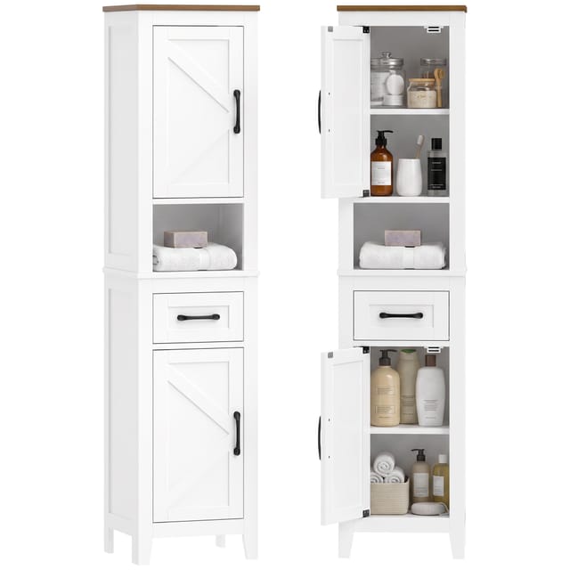 Badezimmerschrank Mit Offenen Regalen, Badschrank 30x30x170 Cm, Weiß, Formschön Und Funktional Im Modernen