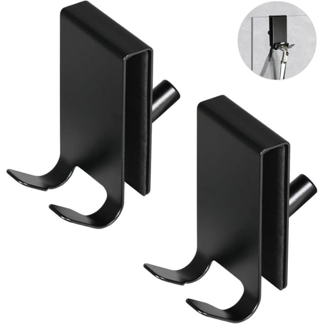 2er Set Duschhaken Edelstahl Für Glastür 5-10 Mm Schwarz, Handtuch-aufhängung, Badezimmer Und Schiebeelement