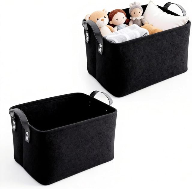 2er Pack Filz-aufbewahrungskoerbe Dunkel Griffe, 34 X 24 X 20 Cm, Spielzeug Magazine Wohnzimmer Buero