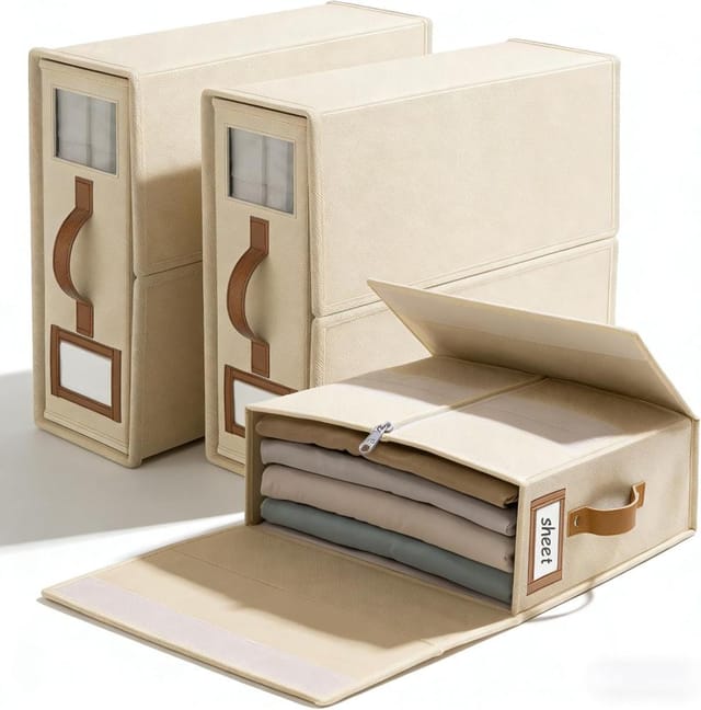 3er Pack Bettwaesche-aufbewahrung Leinen, Waesche-organizer Faltbar, King-bettwaesche Schrank Griff
