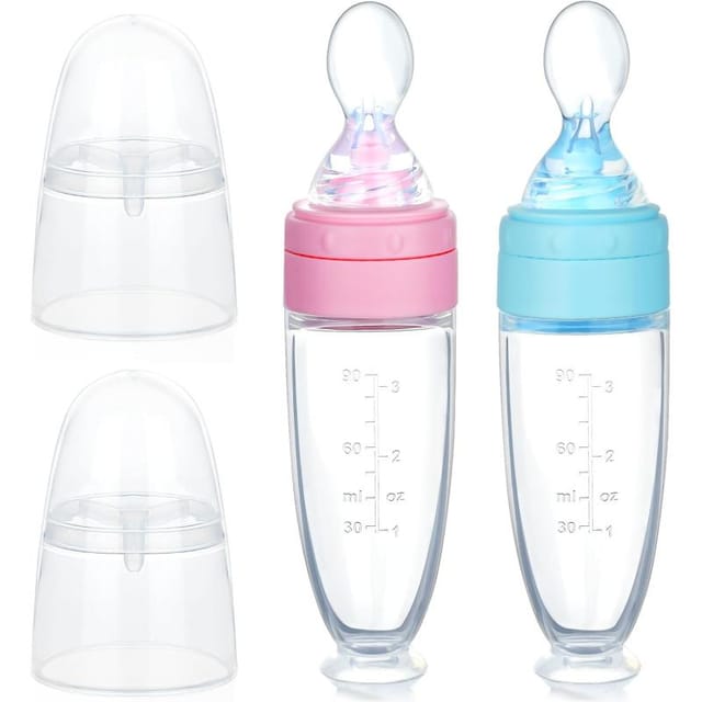 Baby-löffel Zufuhr Aus Silikon, Quetsch-fütterflasche Dispenser, Rosa Und Blau, Brei-mahlzeit Zum Lernen