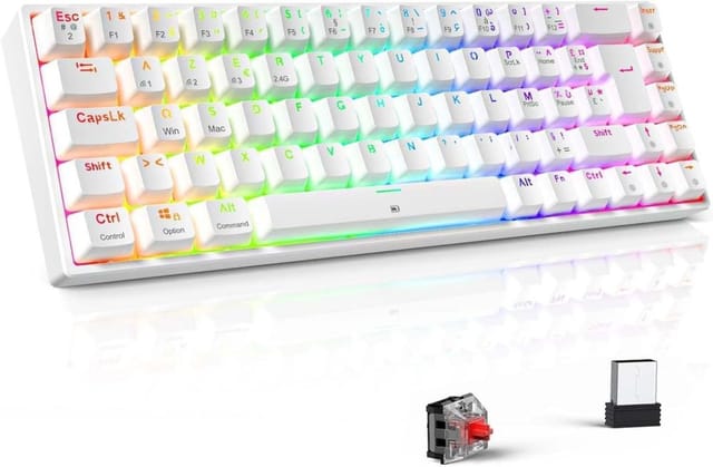 Gaming-tastatur 65 Tkl Azerty, Bluetooth 2.4g Type-c, Mechanisch Kabellos, Rgb, Gamer, Buero Mobil Kompakt
