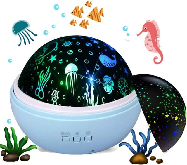 Kinder-nachtlicht-projektor Drehbar 360, Azurblaue Bettprojektion, Sanftes Baby-licht, Geschenk