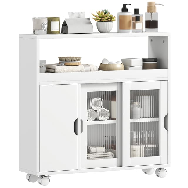 Badezimmerschrank Rollschrank 71 X 20 X 70 Cm, Mit Rollen Und Verstellbaren Böden, Schmal, Weiß, Bad-wagen