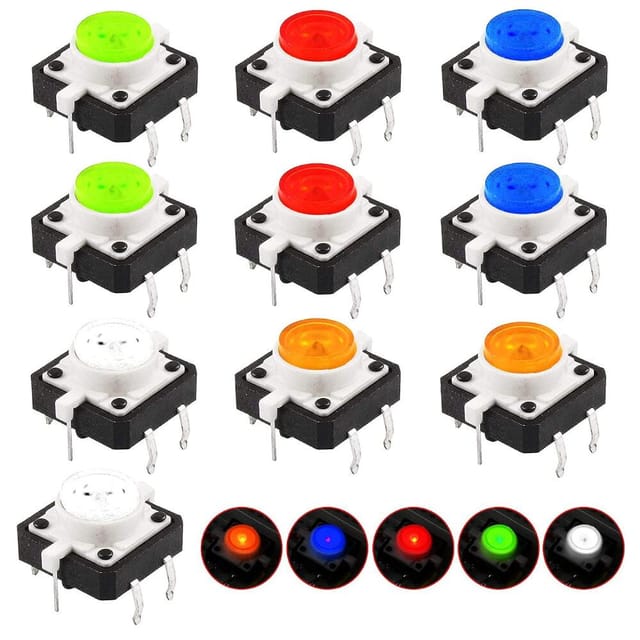 10er Mini-mikro-drucktaster Mit Led, Momentane Tastschalter, Ein-aus Kontakt, Für Leiterplatten Und Projekte