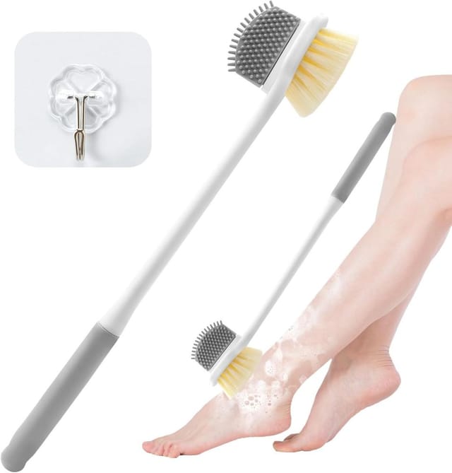 Fusswaschbuerste, Fingerbuerste Mit 1 Klebehaken, Dusche 35 Cm Langer Griff Peeling Massage Praktisch