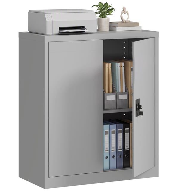 Aktenschrank Metall Mit Schloss, Büroschrank 80x40x92,5 Cm, Stahlblech, Weiß, Belastbar Und Langlebig Im Täg