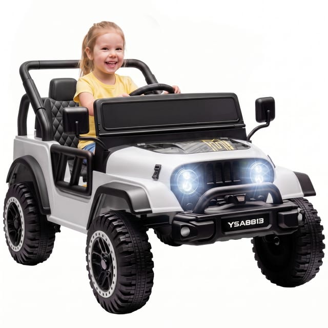 Elektro-kinderauto 12v Mit Fernbedienung, Led-lichtern Und Musikanlage, Elektrofahrzeug Für Kinder, Weiß