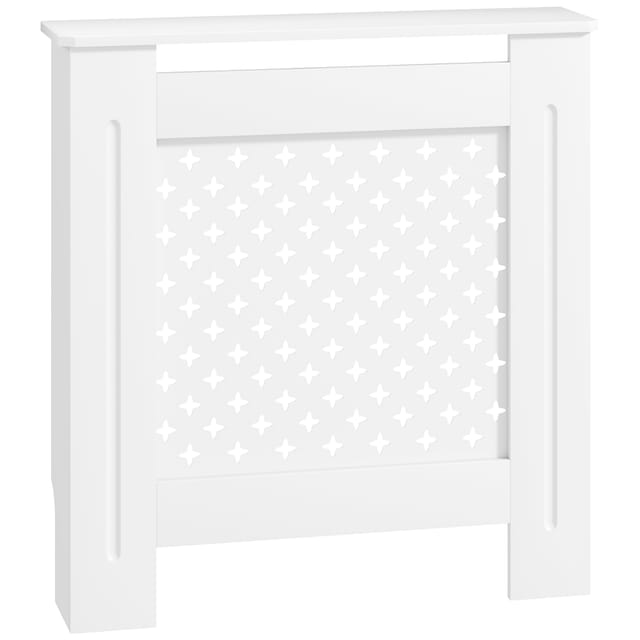 Heizkörperverkleidung 78 X 19 X 82 Cm, Mdf Mit Gitter-lamellen, Weiss Lackiert, Verstellbare Füsse