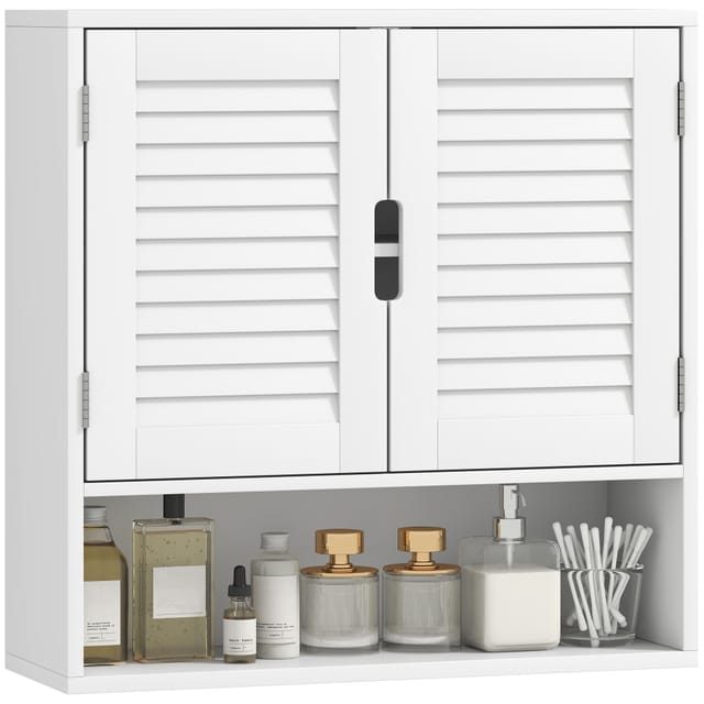 Badezimmerschrank Wandmontage 60 X 20 X 60 Cm, 2 Türen Mit Verstellbarem Fachboden, Spiegel Optional, Weiß