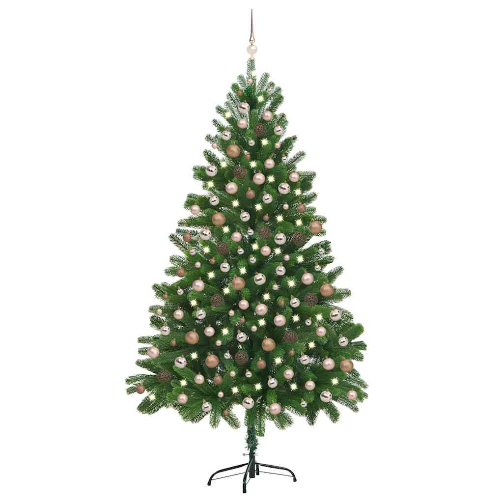 Vorbeleuchteter Kunst-weihnachtsbaum 210 Cm Grün Mit Kugeln