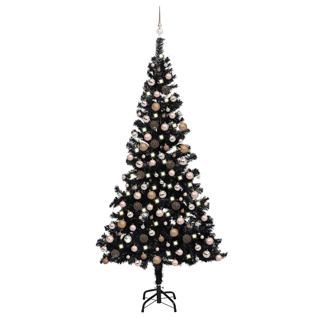 Vorbeleuchteter Kunst-weihnachtsbaum Mit Schwarzen Kugeln 240 Cm Pvc