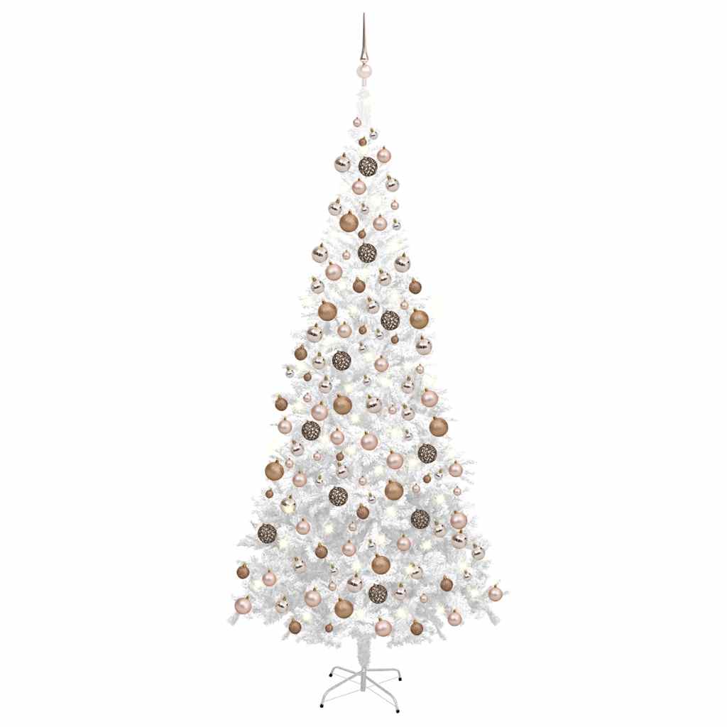 Vidaxl Künstlicher Weihnachtsbaum Mit Beleuchtung Kugeln L 240 Cm Weiß