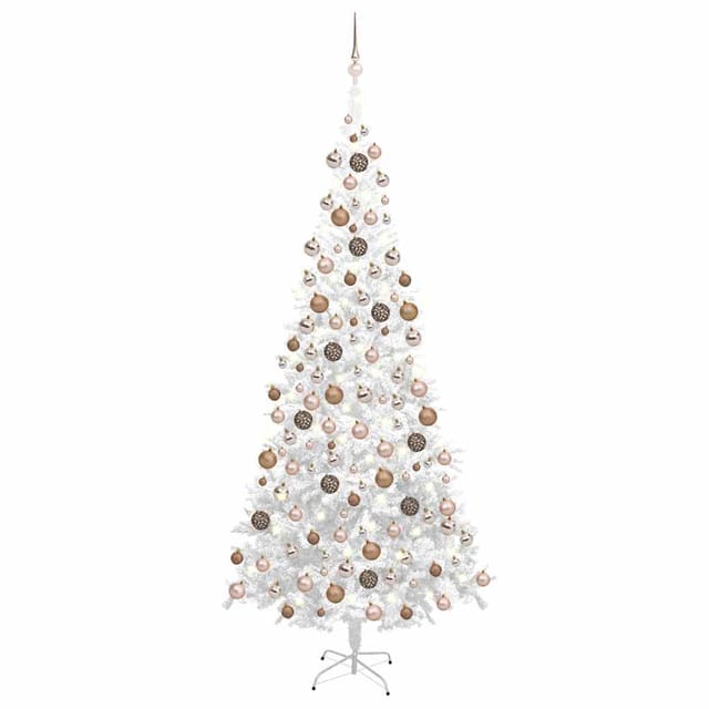 Vidaxl Künstlicher Weihnachtsbaum Mit Beleuchtung Kugeln L 240 Cm Weiß