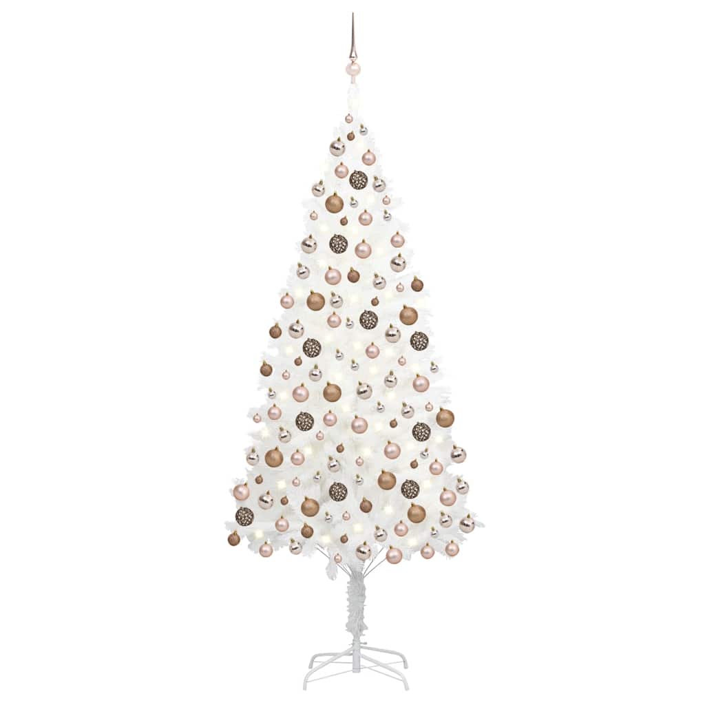 Künstlicher, Beleuchteter Weihnachtsbaum Mit Weißen Kugeln 210 Cm