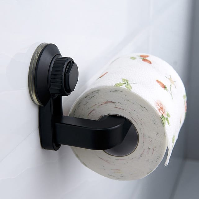 1 Stück Saugnapfhalter Für Küche Und Bad, Feuchtigkeitsbeständig, Aufbewahrung Von Handtüchern, Wandmontage, Toilettenpapierhalter, Schwarz
