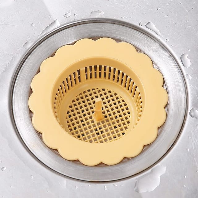 Blütenförmiger Spülbecken-abflusssieb, Haarfänger, Badewannen-bodenfilter Mit Zylindrischem Grifflochfilter Für Bad/küche, Gelb (gelb)