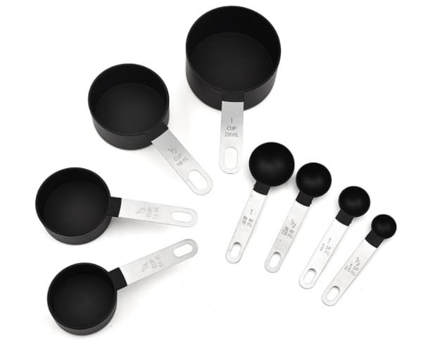 Messbecher Und Messlöffel Aus Kunststoff – 8-teiliges Set – Becher Und Löffel – Schwarz