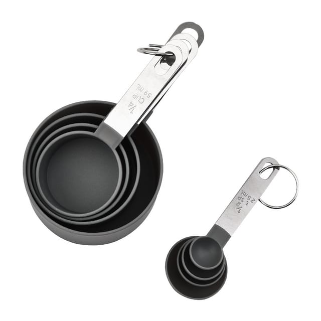 Messbecher Und Messlöffel Aus Kunststoff – 8-teiliges Set – Becher Und Löffel – Grau