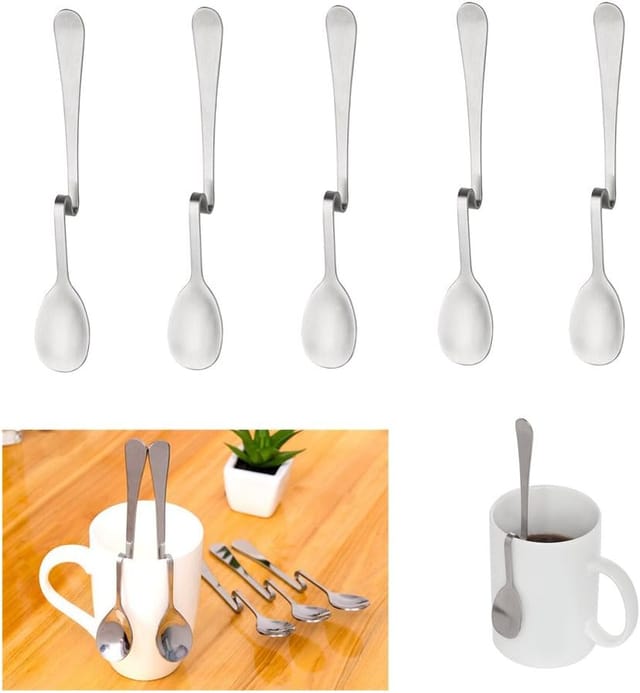Set Mit 5 Edelstahl-teelöffeln, Faltbar, Mit Aufhängeösen, Honigbecher, Gebogenem Löffel, Hängendem Marmeladenlöffel