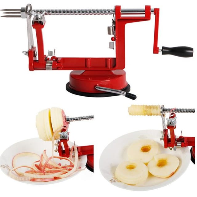 3-in-1 Apfelschäler, Multifunktionaler Obstschäler, Edelstahlschäler  – Rot