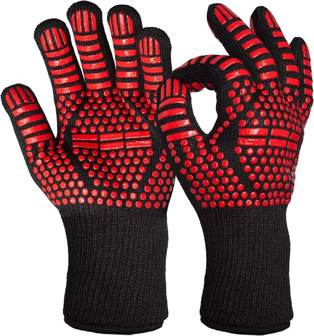 Grillhandschuhe – Hitze- Und Spritzschutz: 2 Praktische Ofenhandschuhe Mit Antirutschbeschichtung – Schutzhandschuhe Und Hitzebeständig – Rot