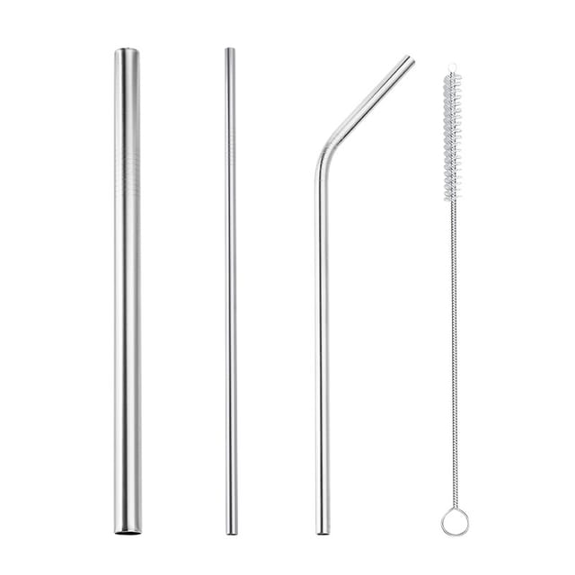 304 Edelstahl-trinkhalme, Wiederverwendbare, Gerade Gebogene Metall-trinkhalme Mit Reinigungsbürste, 4er-set Party-bar-zubehör