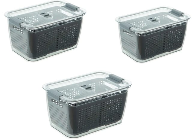 3er-set Frischhaltedosen, 1,7 L, Bpa-frei, Für Den Kühlschrank, Mit Abtropfgitter, Salatbehälter – Grau