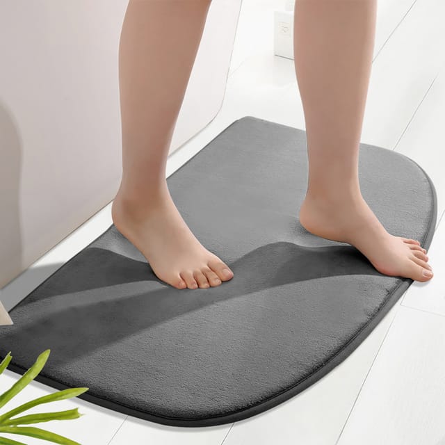 Halbkreisförmige, Rutschfeste Badematte (50 X 80 Cm), Auch Als Duschmatte Für Schlafzimmer Und Badezimmer Geeignet, Weich Und Komfortabel, Grau