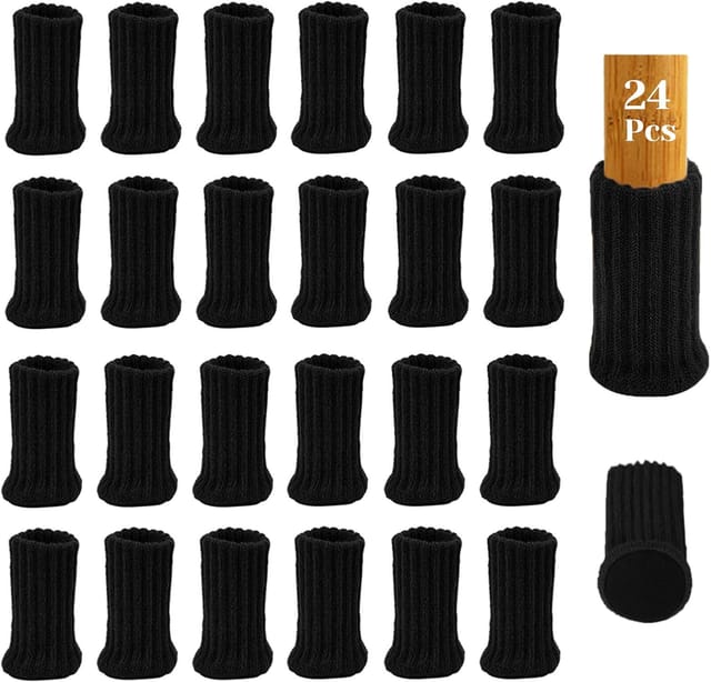 24-teiliges Filzmöbel-set: Stuhlsocken, Tischüberzüge, Stuhlbeinüberzüge, Kappen, Bodengleiter – Schützt Vor Kratzern Und Geräuschen (6–18 Cm) (schwarz)