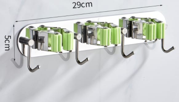 Wandmontierter Besenhalter Aus Edelstahl Mit 3 Klemmen Und 4 Haken, Ideal Zur Aufbewahrung In Küche, Garten, Balkon, Garage Und Mehr.