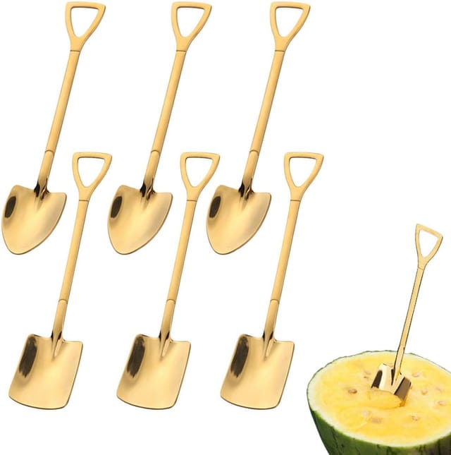 Edelstahllöffel, Kreativer Schaufelförmiger Löffel, Roter Löffel, Wassermelonenlöffel, Milchteelöffel, Kaffeelöffel, Zuckerlöffel, Eiscremelöffel, Dessertlöffel (gold)