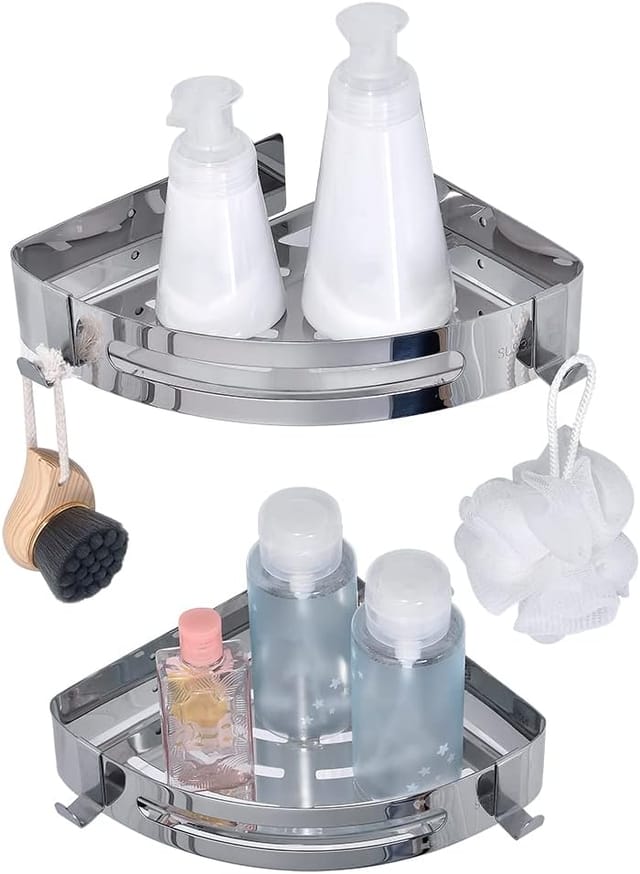 2er-pack Selbstklebende Duschablagen (ohne Bohren), Duschkorb Aus Edelstahl 304 Und Aluminium, Eck-duschorganizer Mit Aufbewahrungsmöglichkeit Für Shampoo