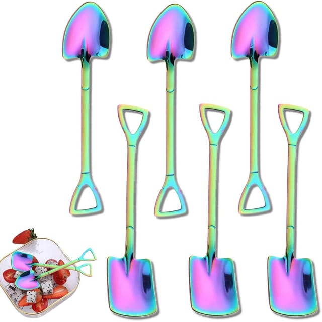 6 Edelstahllöffel, Kreativer Schaufelförmiger Löffel, Roter Löffel, Wassermelonenlöffel, Milchteelöffel, Kaffeelöffel, Zuckerlöffel, Eiscremelöffel, Dessertlöffel (farbig)