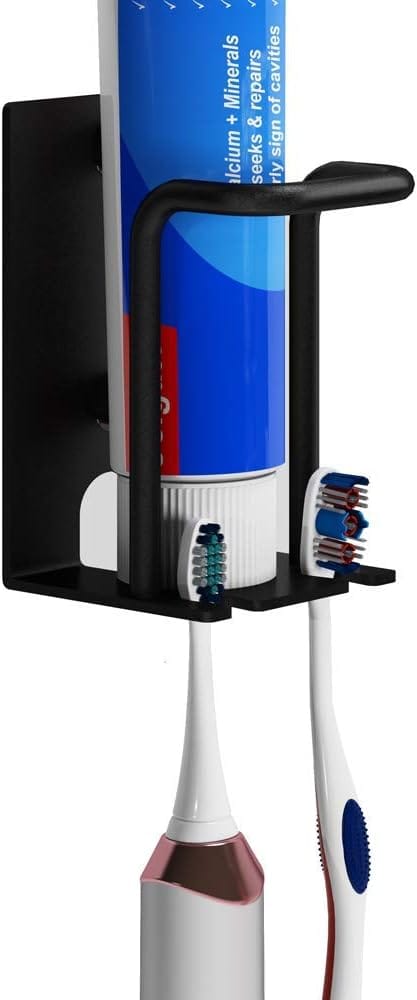 Zahnbürstenhalter, Wandhalterung Für Zahnbürsten Im Badezimmer, Organizer Für Elektrische Zahnbürstenköpfe, Selbstklebender Zahnpastahalter, Zahnbürstenhalter, Becherablage – Schwarz
