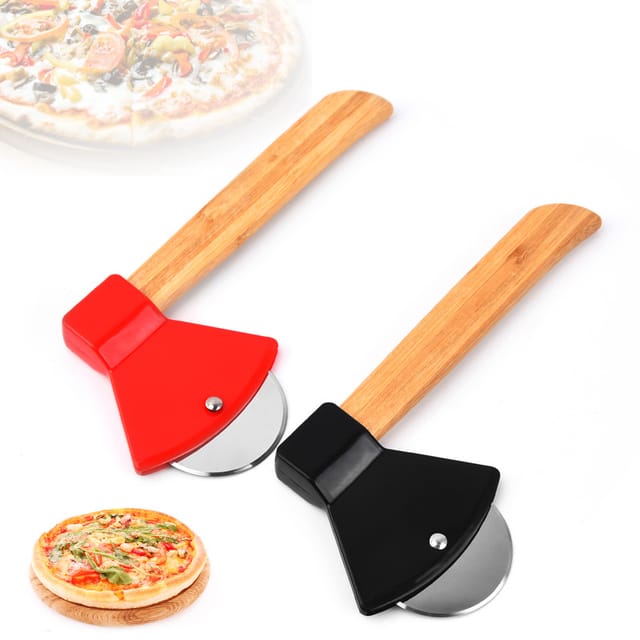 2-teiliges Pizzaschieber-set – Axtförmiges Pizzamesser, Pizzaschieber – Rot + Schwarz