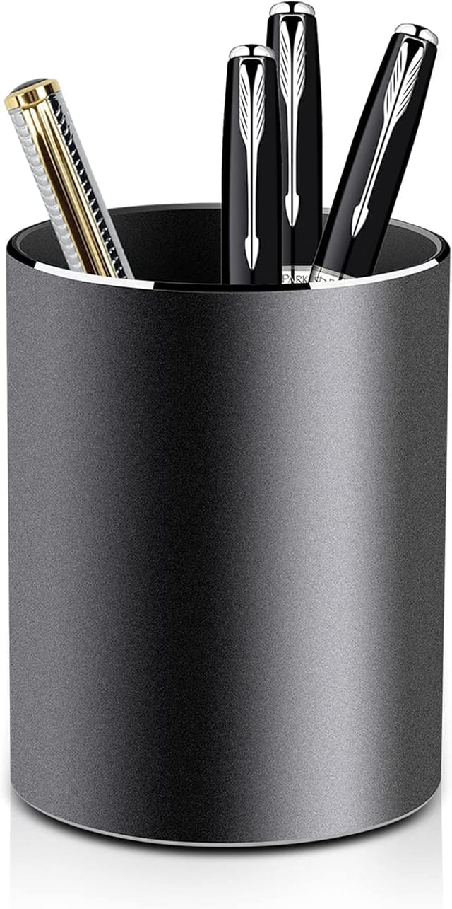 Runder Stiftehalter Aus Metall, Aluminium-stiftehalter   – Für Kinder, Schule, Zuhause – 8 X 10 Cm – Schwarz