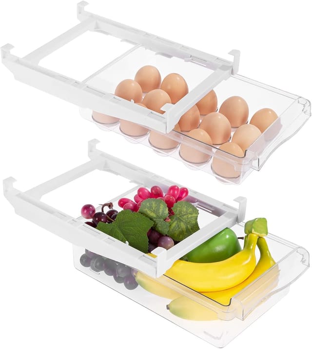 Kühlschrank-aufbewahrungsbox, 2er-set Kühlschrank-schubladenboxen, Transparente Kühlschrank-aufbewahrungsbox Für Obst, Eier Und Gemüse, Mit Verschiebbarem Kühlschrank-organizer