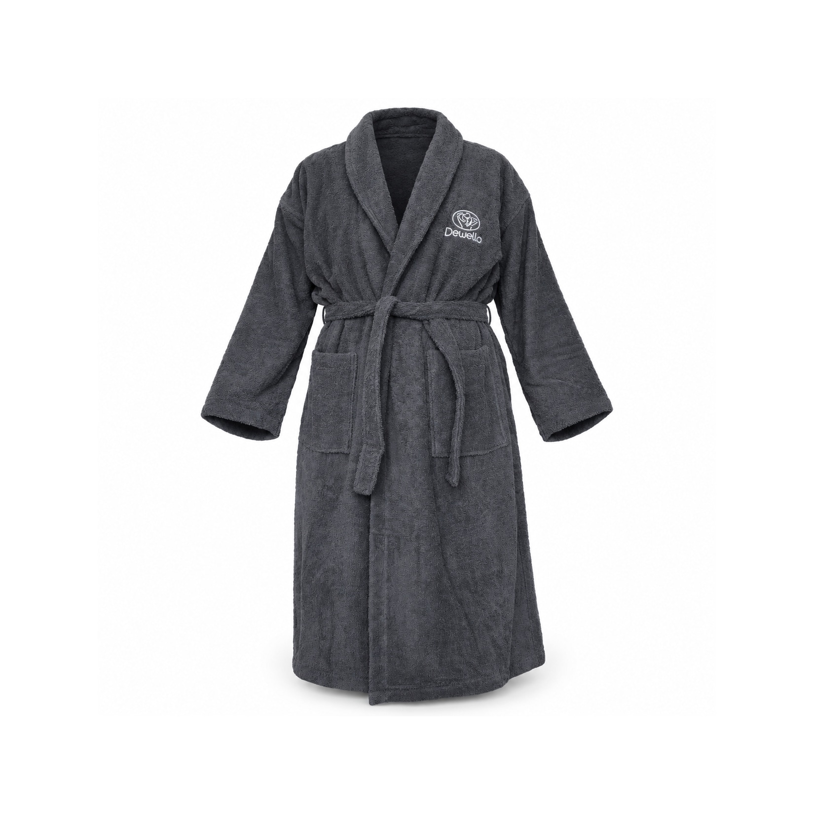 Dewello® Bademantel ohne Kapuze aus Baumwolle für Sauna und nach dem Sport, Frottee Unisex Grau, Größen S-XXL