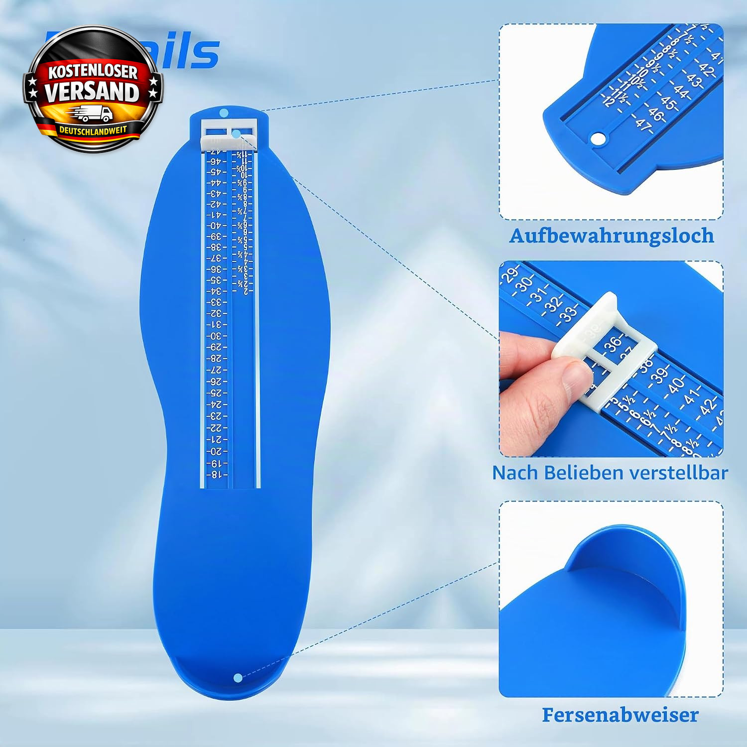 Fußmessgerät für Schuhgrößen Messgerät mit verstellbarem Maßband für präzises Me Bild 3