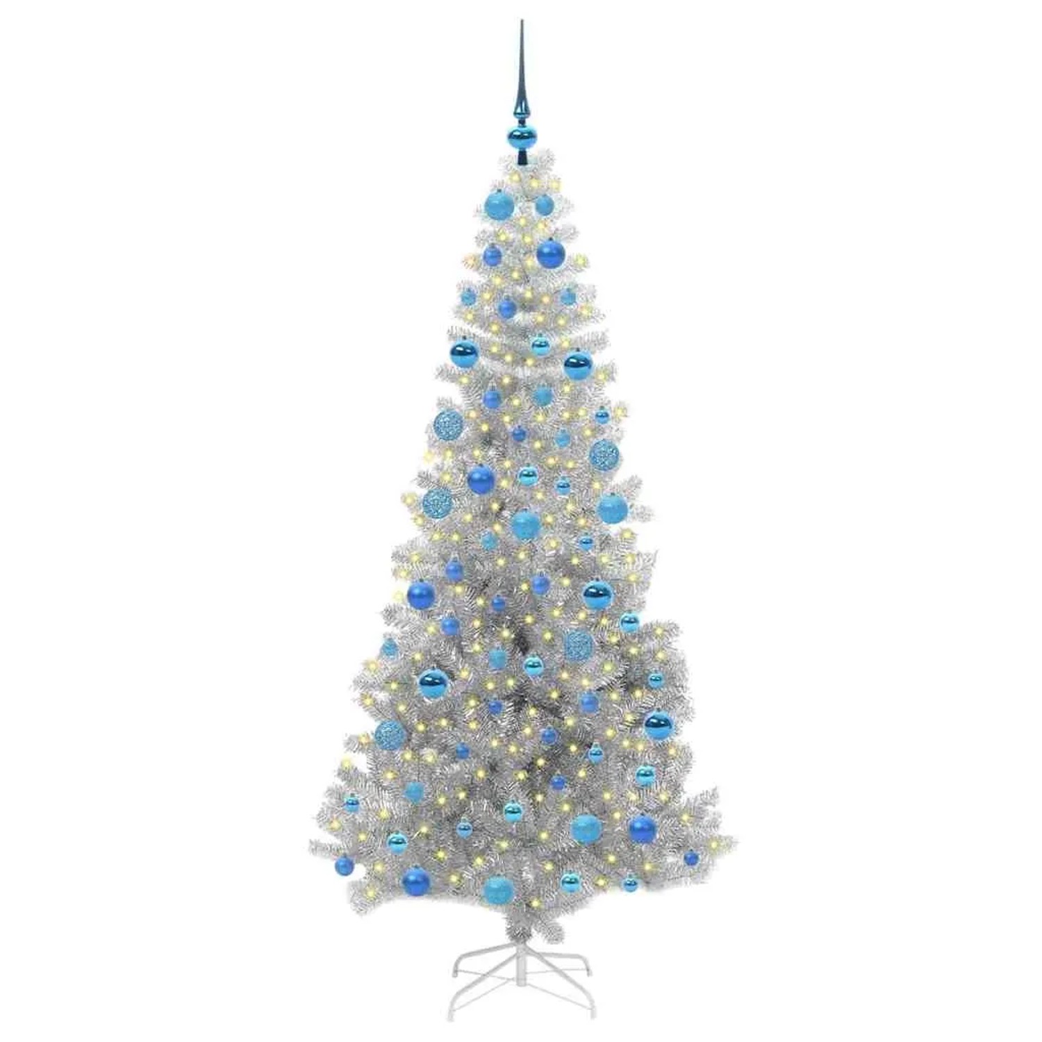 vidaXL Weihnachtsbaum mit 300 LEDs mit Ständer Silber 180 cm PET 3396681