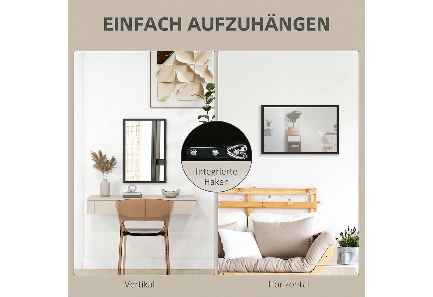 HOMCOM Wandspiegel MDF Glas 40L x 2B x 60H cm Schwarz