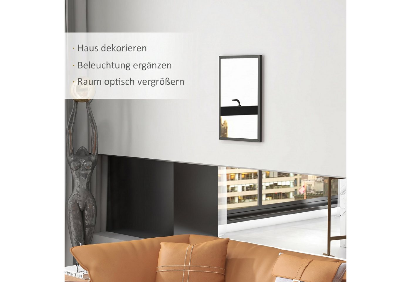 HOMCOM Wandspiegel MDF Glas 40L x 2B x 60H cm Schwarz Bild 3