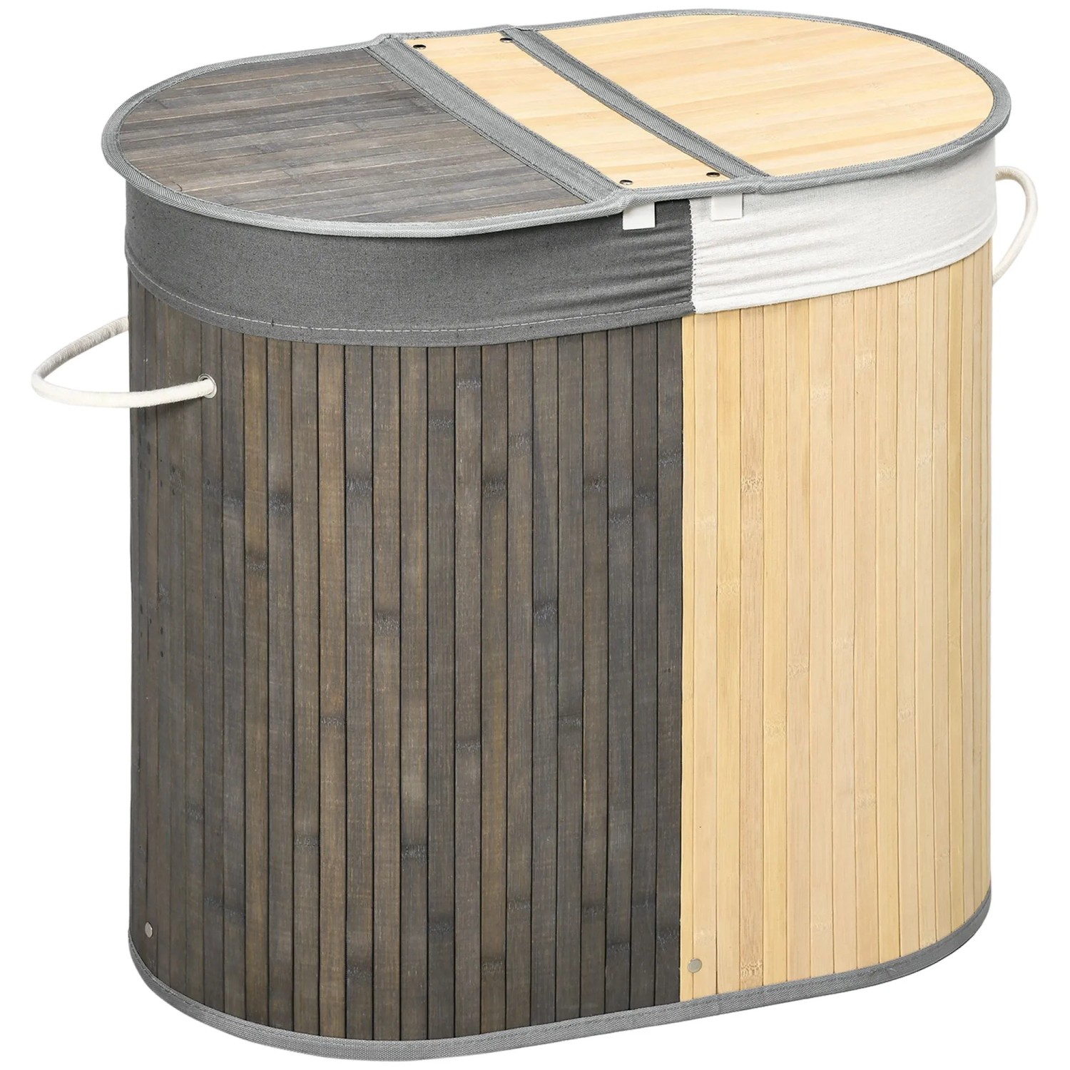 HOMCOM Wäschekorb Bambus 62,5L x 37B x 60,5H cm Grau+Natur
