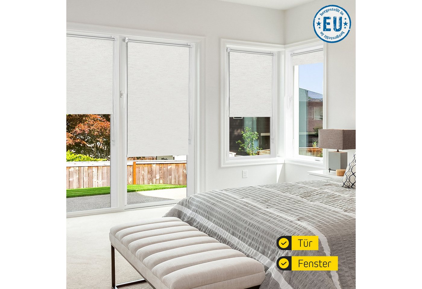 Verdunklungsrollo Thermorollo, 30 x 130 cm, weiß-strukturiert [Stoffbreite 26,6 cm], jalousiescout, verdunkelnd, ohne Bohren, freihängend, Klemmfix, Thermo-Rollo Vollverdunkelnd Thermo-Beschichtung, energiesparend