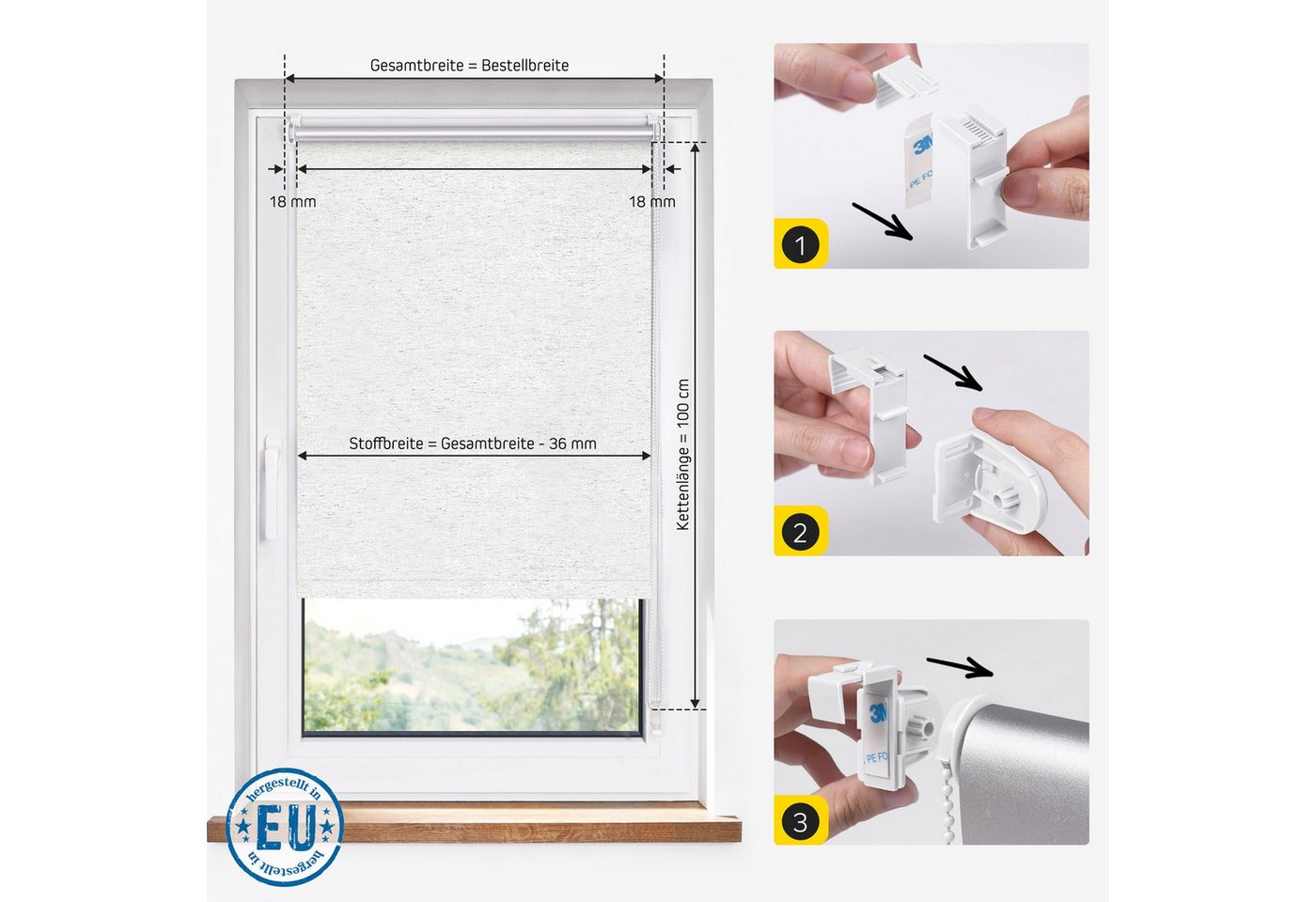 Verdunklungsrollo Thermorollo, 30 x 130 cm, weiß-strukturiert [Stoffbreite 26,6 cm], jalousiescout, verdunkelnd, ohne Bohren, freihängend, Klemmfix, Thermo-Rollo Vollverdunkelnd Thermo-Beschichtung, energiesparend Bild 2