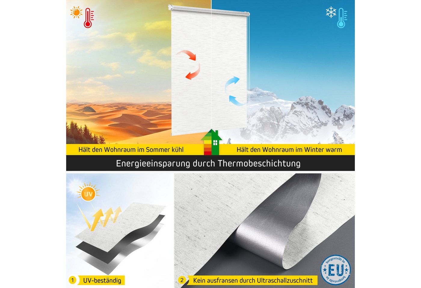 Verdunklungsrollo Thermorollo, 30 x 130 cm, weiß-strukturiert [Stoffbreite 26,6 cm], jalousiescout, verdunkelnd, ohne Bohren, freihängend, Klemmfix, Thermo-Rollo Vollverdunkelnd Thermo-Beschichtung, energiesparend Bild 3